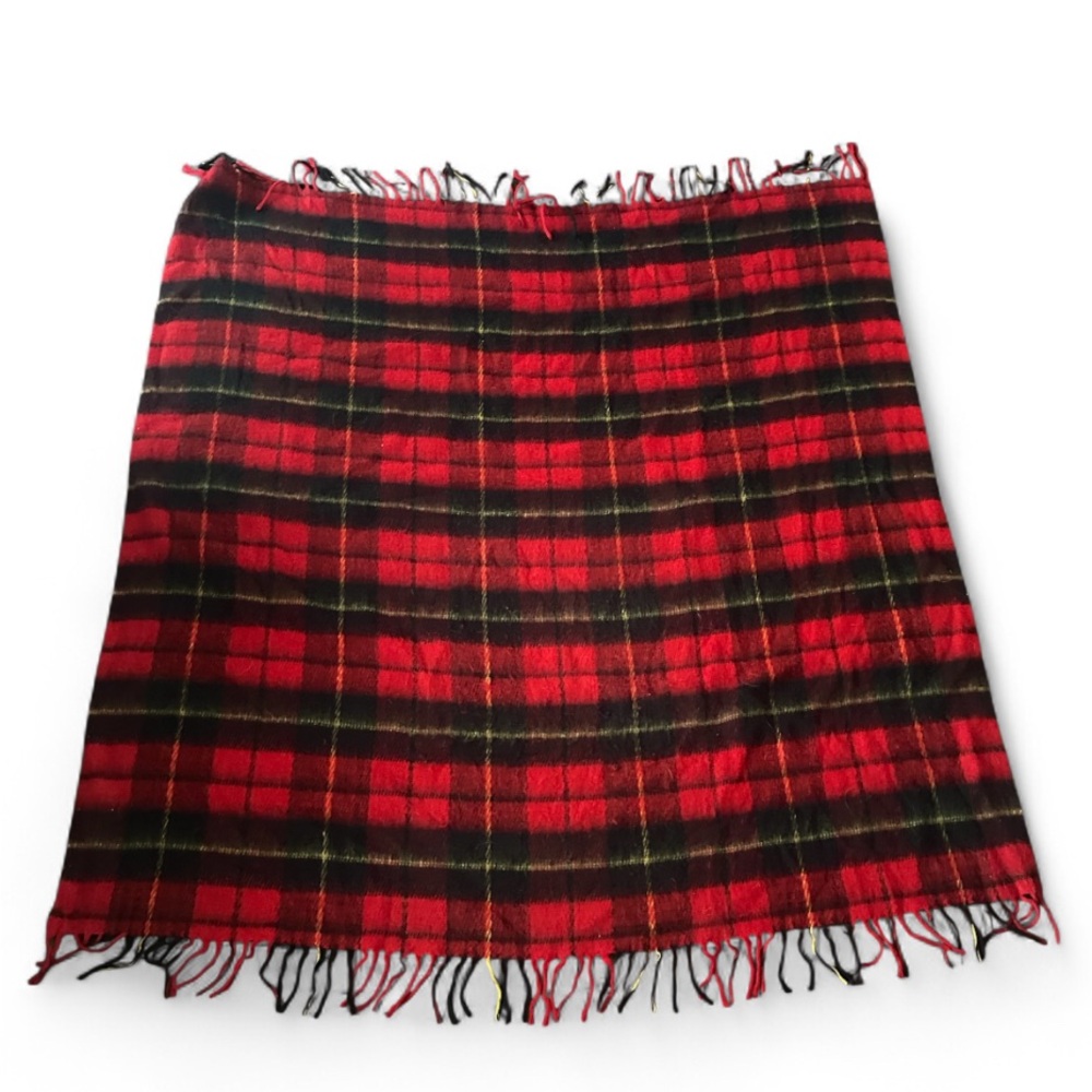 Vintage Red Plaid Tartan 100% Acrylic Stadium Fringe Throw Blanket 59”x55”